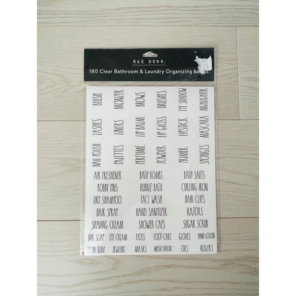 RAE DUNN 180 Clear Bathroom & Laundry Organizing Labels - Picture 1 of 2